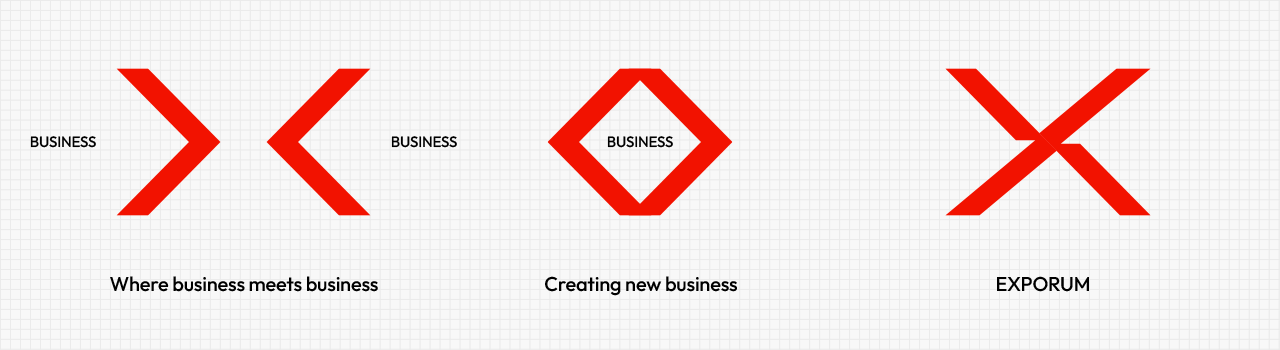 EXPORUM 심볼 컨셉: Where business meets business, Creating new business, EXPORUM